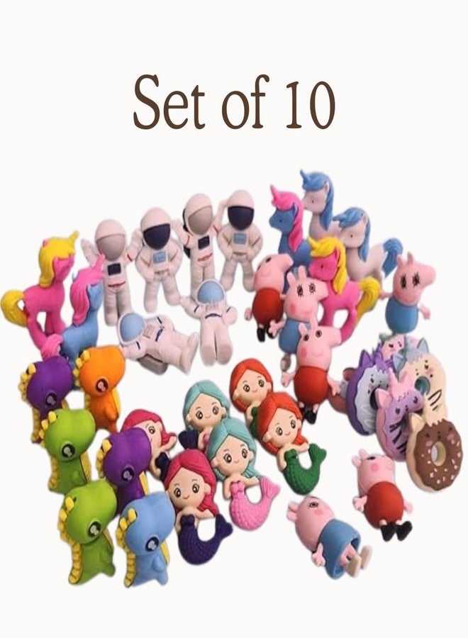 KHUSHA CREATIONS Cartoon Eraser Set for Kids - Pack of 10 | Animal Unicorn Mermaid Dinosaur and Astronaut Erasers | School Stationery for Boys & Girls | Soft Non-Toxic Collectible Pencil Erasers for Return Gifts - Image 2